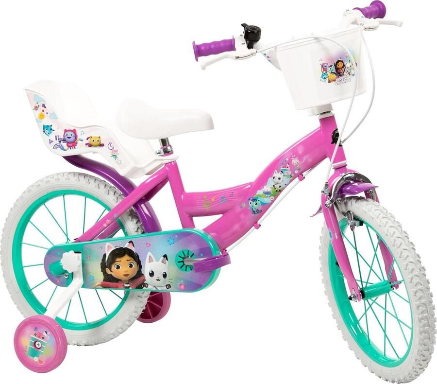 Poppenhuis Kinderfiets 14 inch Roze met Zijwieltjes voor Kinderen