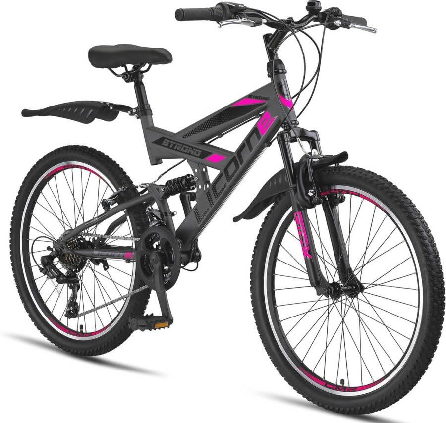 Premium Mountainbike 24 en 26 inch met Volledige Vering voor en Volwassenen 21 Versnellingen