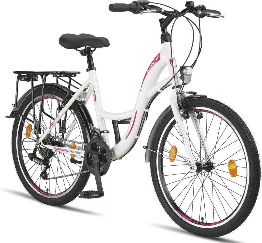 Premium Stadsfiets 24 inch Fiets voor en 21 Versnellingen Wit