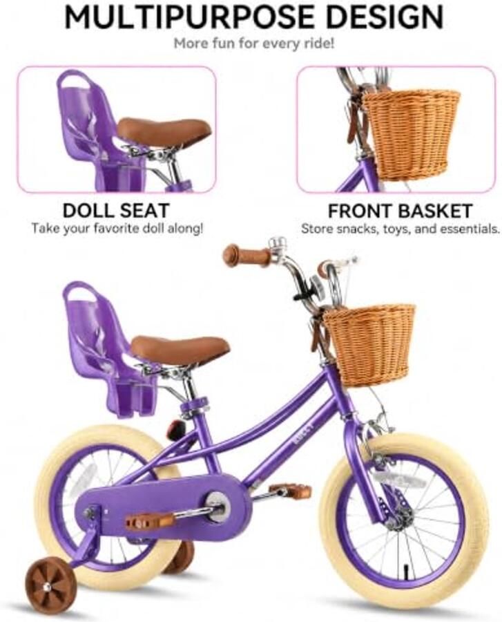Retro Kinderen Fiets voor Meisjes met Stabilisatoren en Mand