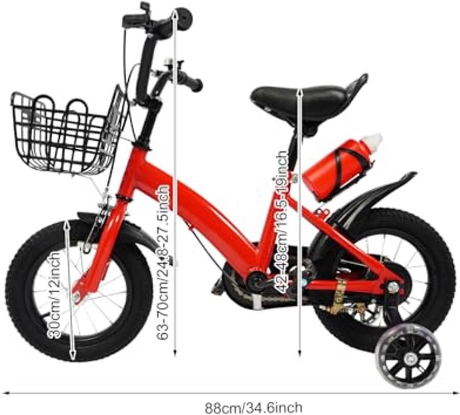 Rood Kinderfiets met Steunwielen en d