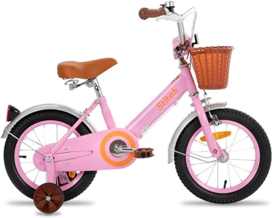 Roze 12 inch kinderfiets voor meisjes van 2-4 jaar met voormand en steunwielen