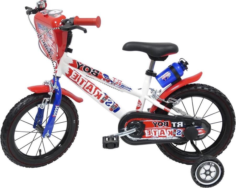 Skate Kinderfiets 16 inch jongens wit met blauwe en rode stickers