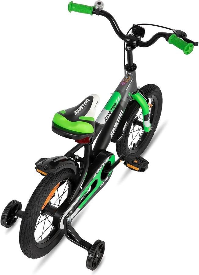 SnelShoppen 14 Inch Kinderfiets voor en 3-5 Jaar met Stabilisatoren Groene Kinderfiets Perfect voor Buiten Avonturen