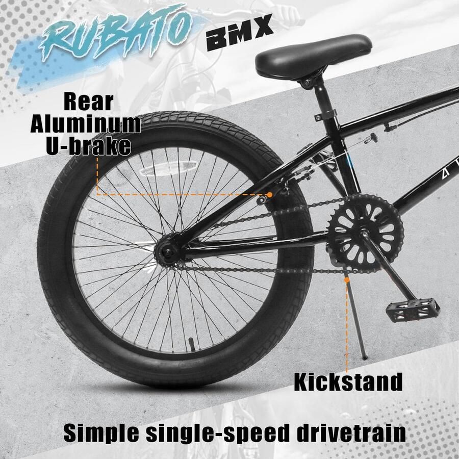 SnelShoppen 20 Inch Kinderfiets Freestyle BMX Fiets voor en van 6 tot 14 Jaar Zwart Perfect voor Beginners en Avontuurlijke Ritje
