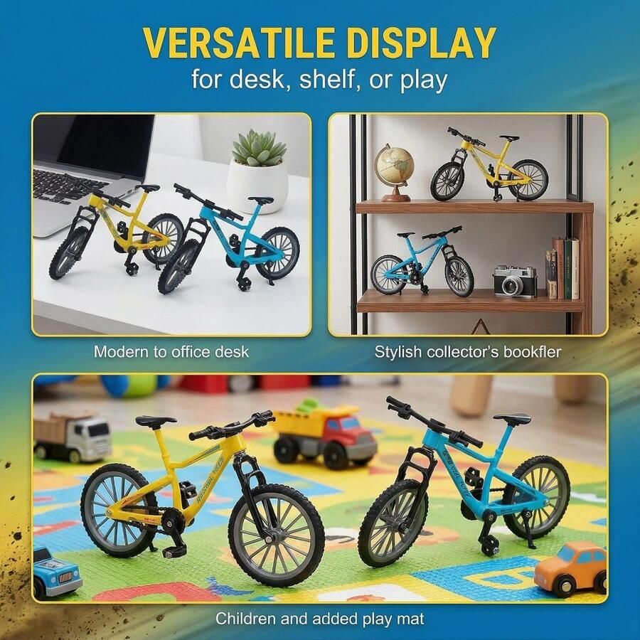 SnelShoppen 2 Stuks Mini BMX Vingerfiets MTB Model Decoratie Fiets Gegoten Speelgoed Mini Bend Fiets Model Racefiets Mountainbike 1:12 Schaal