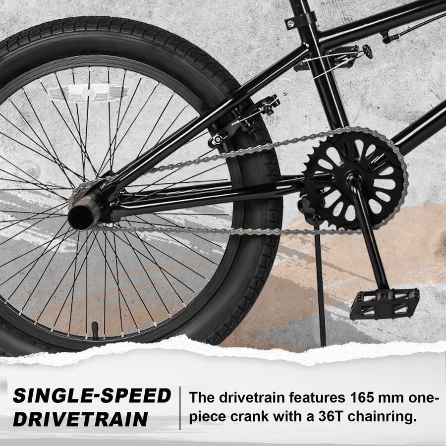SnelShoppen 20 Inch Freestyle BMX Fiets voor en Geschikt voor 6-14 Jaar Met 4 Pinnen en 360 Graden Gyro Zwart Perfect voor K