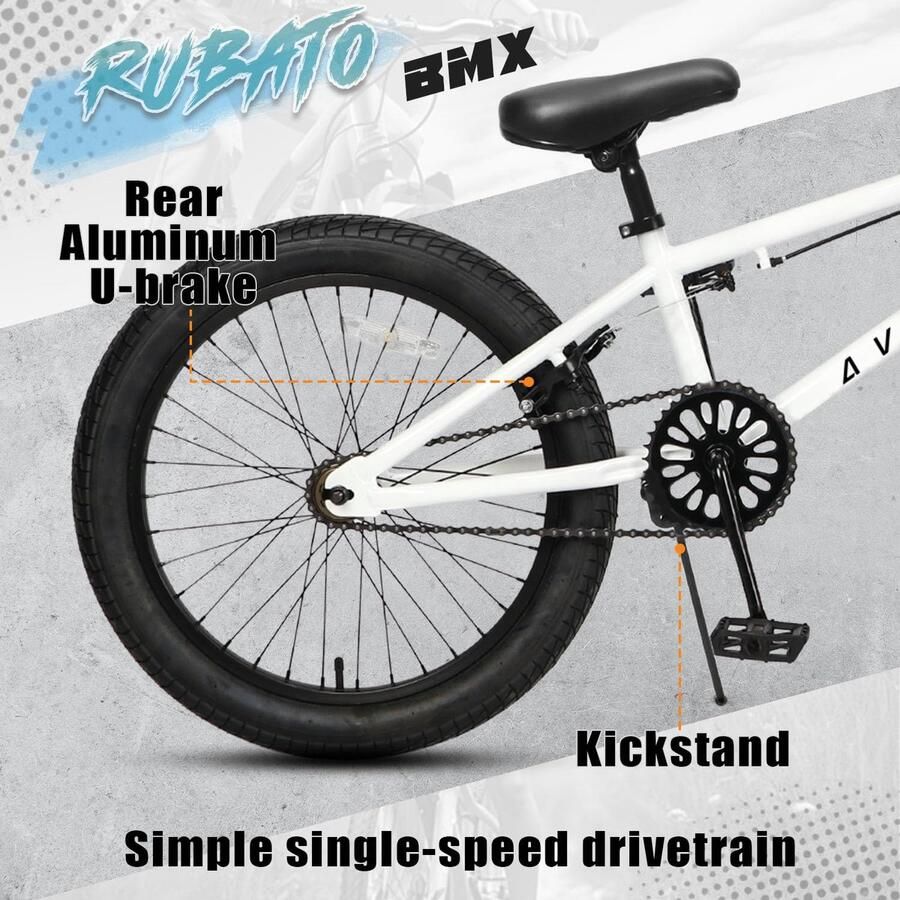 SnelShoppen 20 Inch Freestyle BMX Fiets voor Kinderen en Jongeren Wit Perfect voor Beginners en Inclusief 4 Pegs Geschikt voo