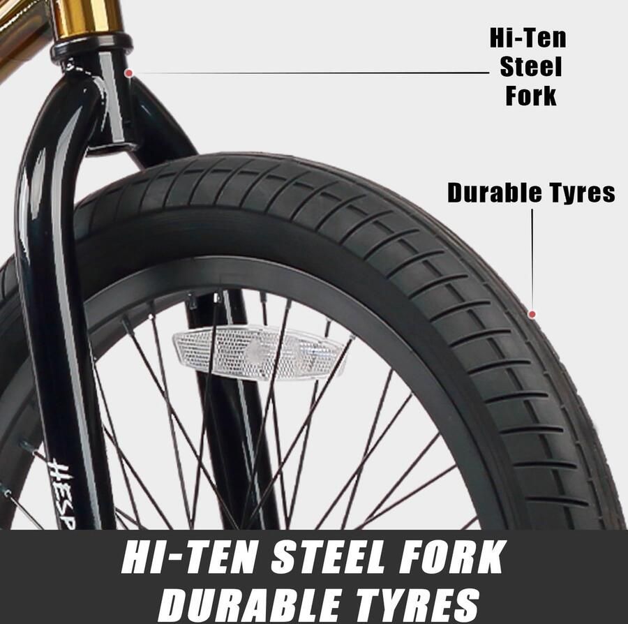 SnelShoppen 20 inch Freestyle BMX Kinderfiets voor Jongens Met 4 Pegs Gouden Fiets voor Beginners Geschikt voor 6-14 Jaar Perfect voor Stunts en