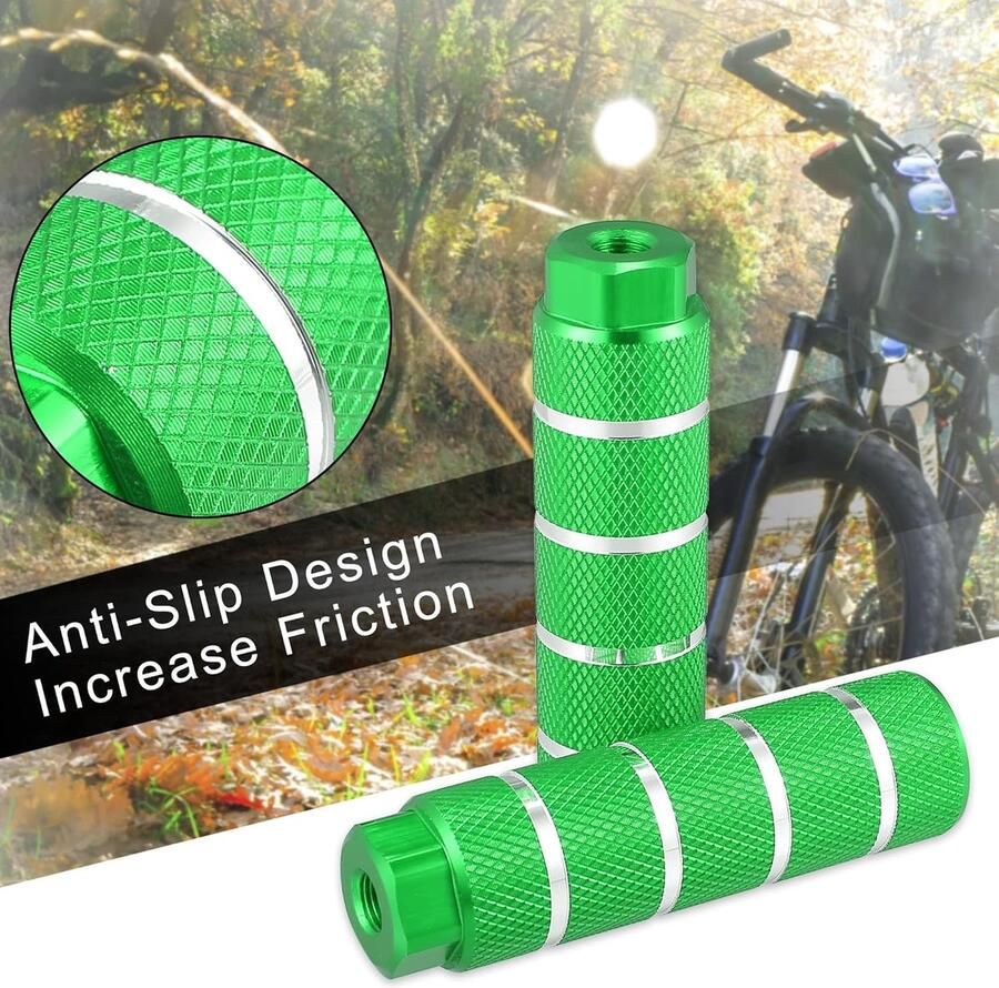 SnelShoppen 4 Pack Achter Voetsteunen voor BMX MTB Fietsen 100x28 mm Geschikt voor 3 8 Inch Assen Aluminiumlegering Groene Kleur Eenvoudig