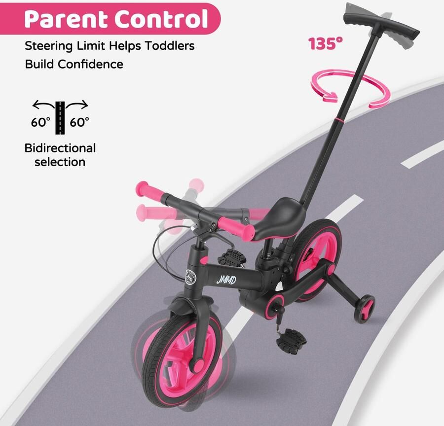 SnelShoppen 6-in-1 Loopfiets met Zijwielen en Pedalen Converteerbare Opvouwbare Loopfiets voor Kinderen van 18 Maanden tot 5 Jaar 12 Inch Verstel