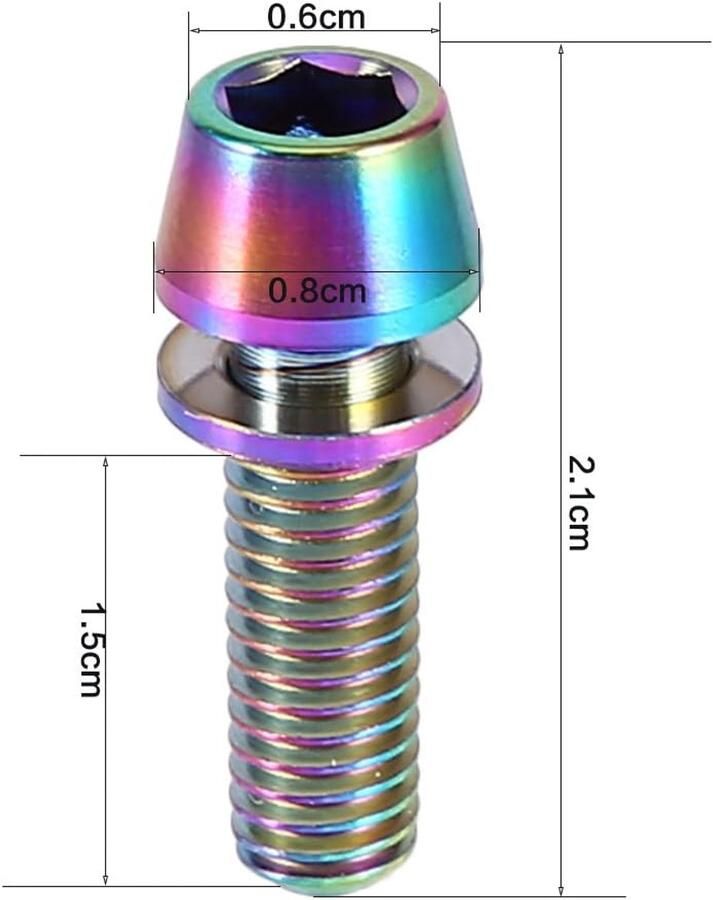 SnelShoppen 6 Stuks Titanium Fietsschroeven M5x16 voor Fiets Stem Lichte en Corrosiewerende Schroeven met Ring voor MTB en Wegfiets