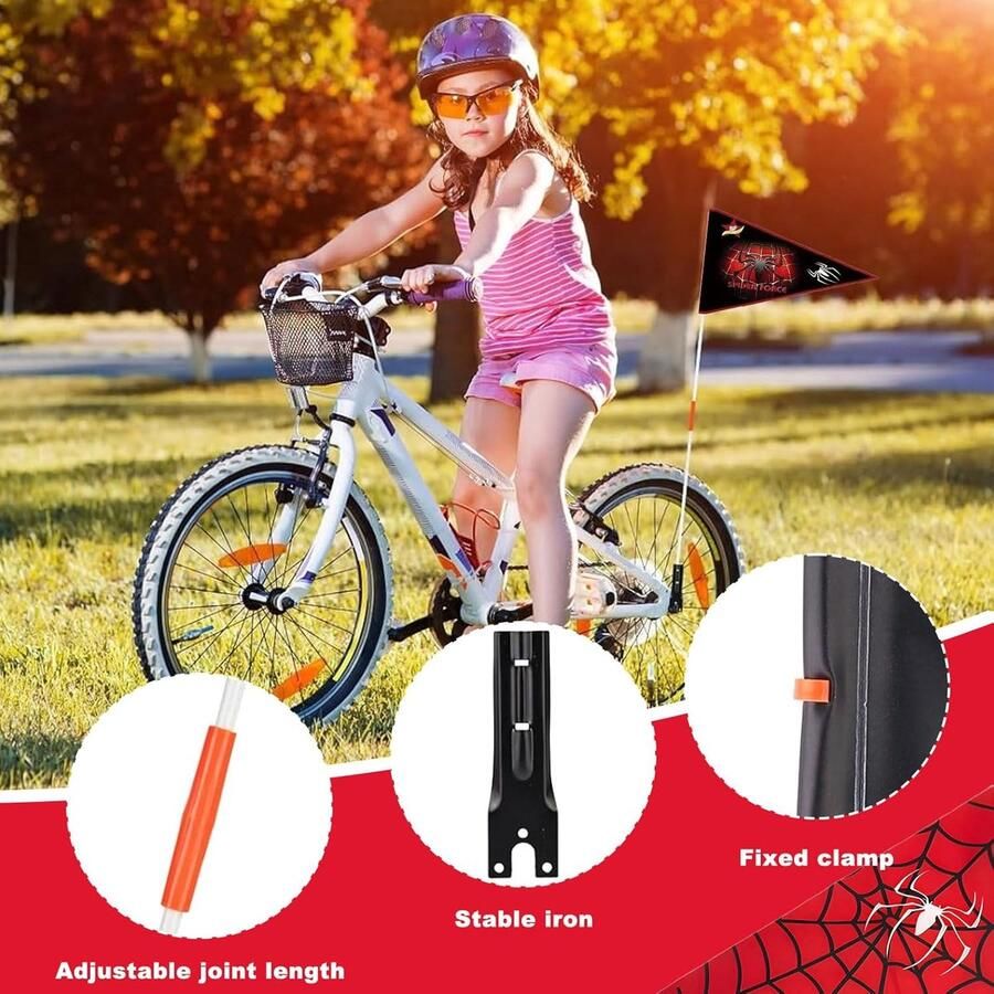 SnelShoppen 7-delige Verstelbare Kinderfiets Vlag Fiets Vlag Fietsaanhanger 150 cm Kinderen Fiets Veiligheidsvlag voor Fietsen Aanhangwagens S - Foto 2
