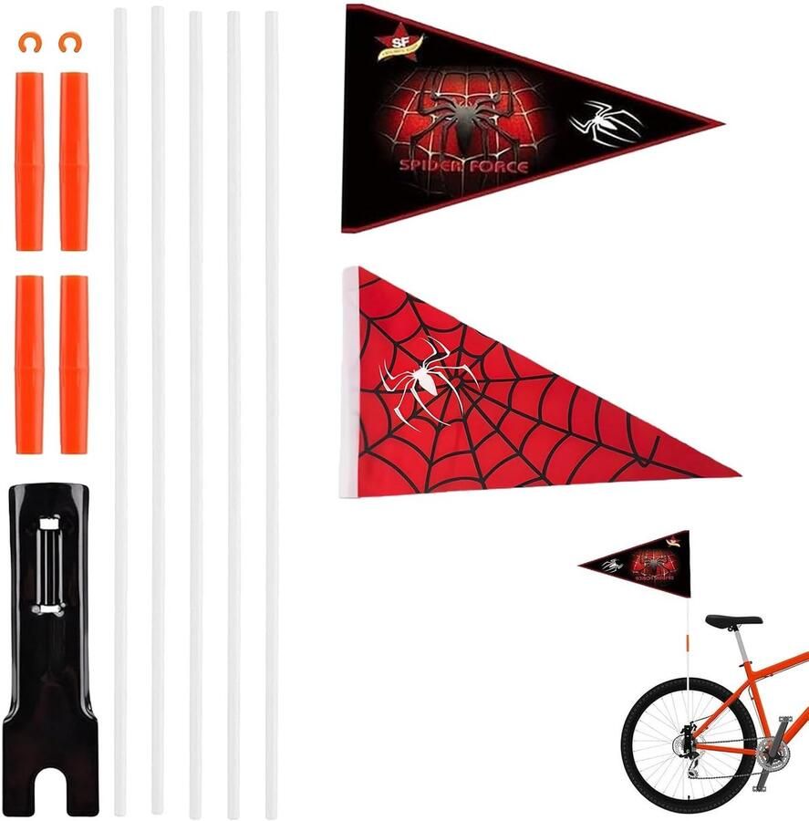 SnelShoppen 7-delige Verstelbare Kinderfiets Vlag Fiets Vlag Fietsaanhanger 150 cm Kinderen Fiets Veiligheidsvlag voor Fietsen Aanhangwagens S