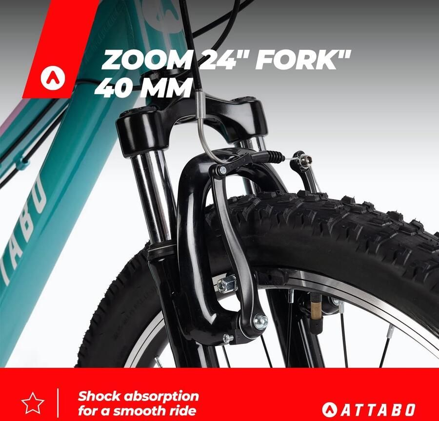 SnelShoppen ATTABO MTB JR Mountainbike voor Kinderen 24 Inch Wielen Ergonomisch Stuur Aluminium Frame Verstelbaar Zadel 8 Versnellingen V-Brak