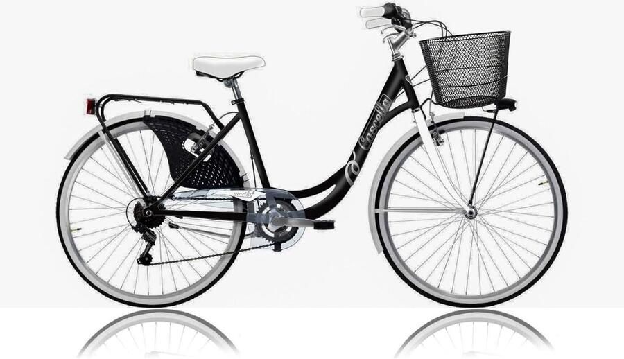 SnelShoppen Damesfiets 26 Inch met 6 Versnellingen Zwarte Fiets van Italiaans Ontwerp Perfect voor Fietstochten Vrijetijdsbesteding en Dagelijk