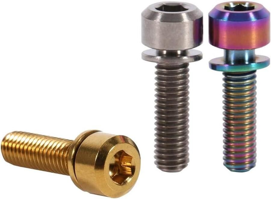 SnelShoppen Fiets Stem Bouten Set 6 Stuks Titanium Legering M5 x 18mm Bouten Met Ringen Voor MTB Fiets Stem Lichtgewicht Corrosiebestendig