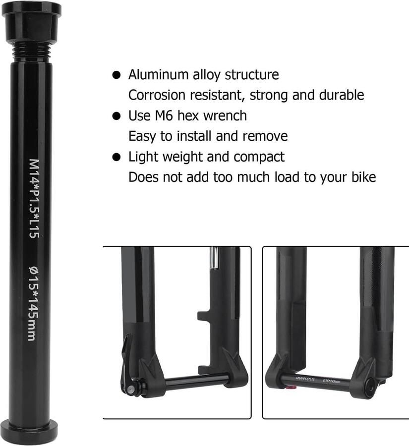 SnelShoppen Fiets Voornaaf Thru Axle Boost 15x145mm Aluminium Vork Mountainbike As Skewer M14xP1.5 Hub Tube Schacht