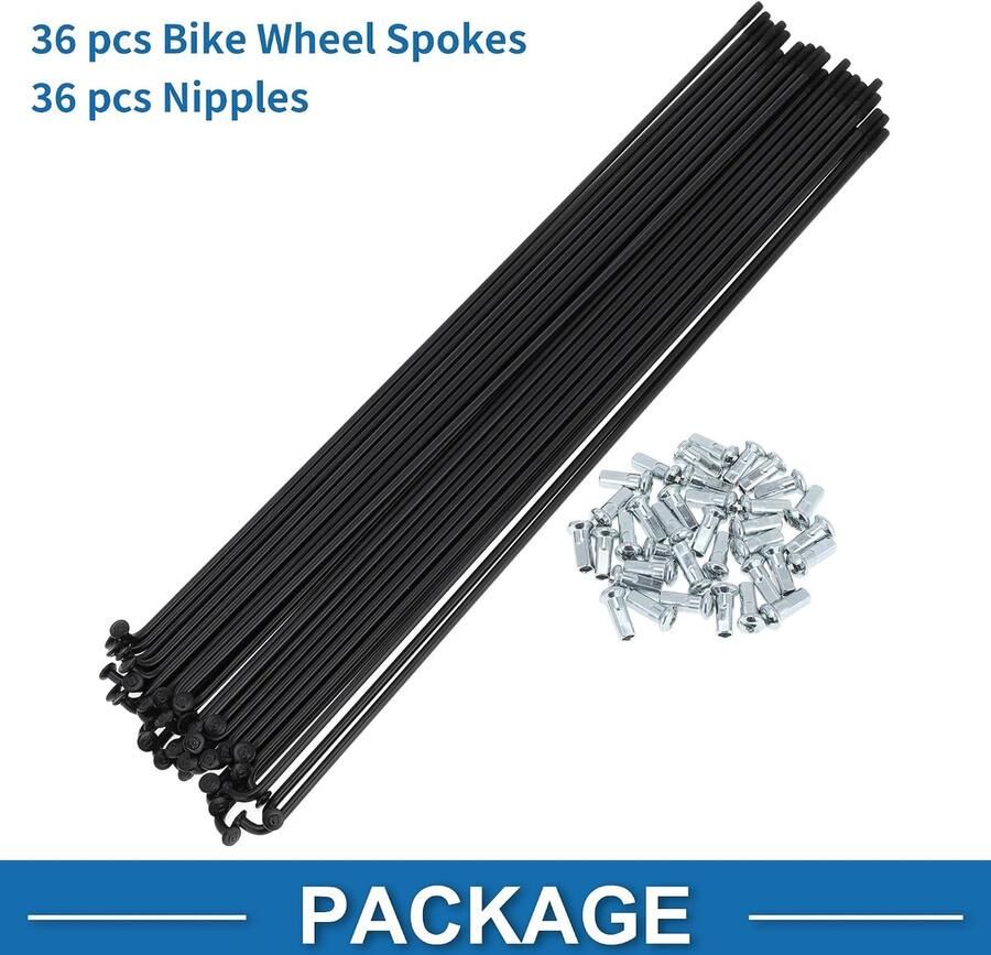 SnelShoppen Fietspaken 12G 240mm Set Carbon Staal Zwart Inclusief 36 Moeren Voor Fietswielen Mountainbikes Stadsfietsen