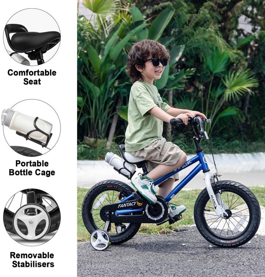 SnelShoppen Glerc Kinderfiets 16 Inch met Steunwielen en Flessenhouder voor en van 4-8 Jaar Blauw Veilig en Comfortabel Fietsen
