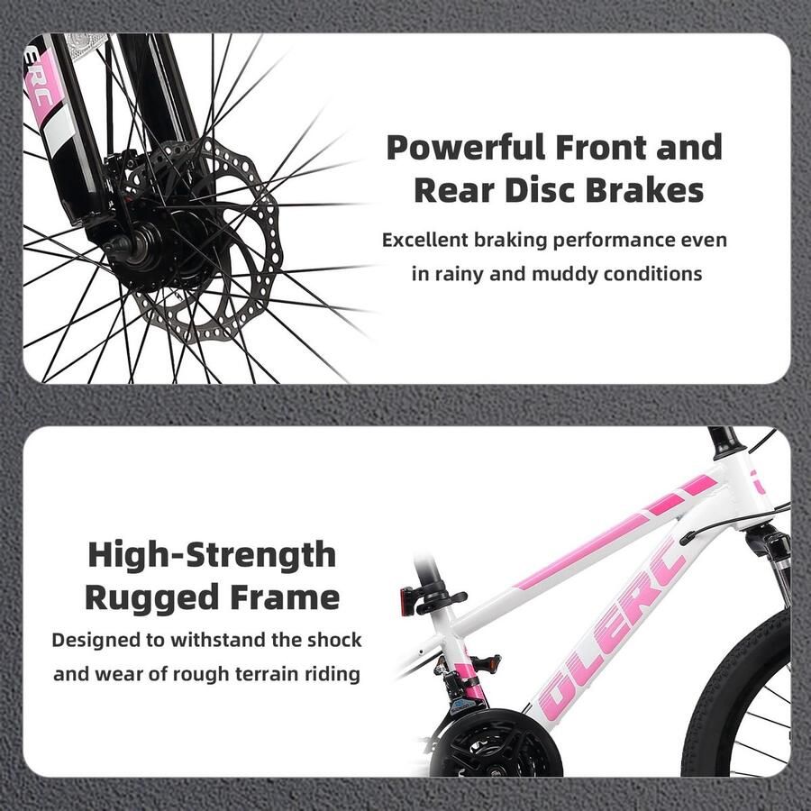 SnelShoppen Glerc Skyline Kinder Mountainbike 20 Inch Fiets voor en 21 Versnellingen Voorvering Schijfrem Stevig Roze Frame v