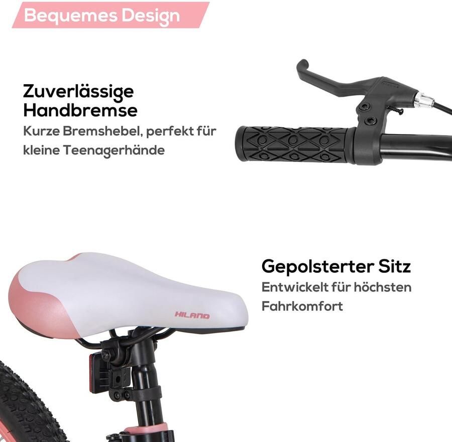 SnelShoppen Hiland Climber Kinderfiets 20 inch MTB Mountainbike voor Kinderen 5-10 Jaar Roze V-rem Single Speed Voor en Perfec