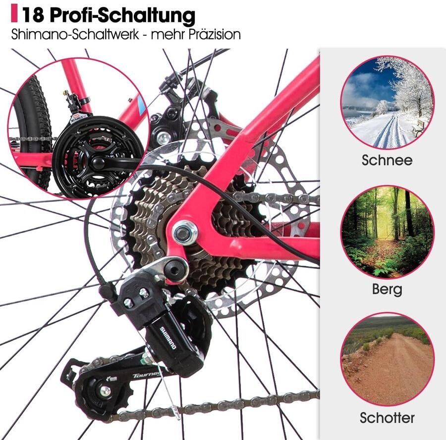 SnelShoppen Hiland Mountainbike 26 inch met 18 versnellingen Verende Voorvork Step-Through-Frame Roze MTB voor nen en Volwassenen