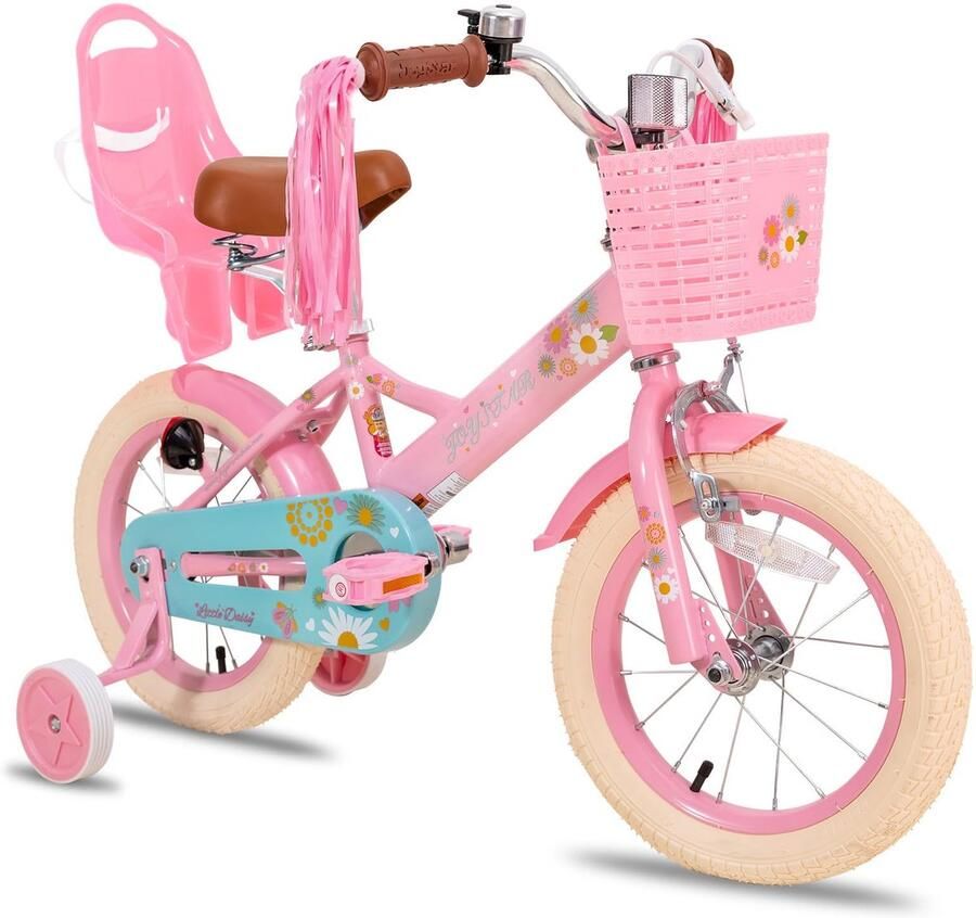 SnelShoppen JOYSTAR Little Daisy 12 Inch Kinderfiets voor Meisjes 3-4 Jaar met Training Wielen Roze Peuterfiets met Mand en Fiets Streamers voor Bu