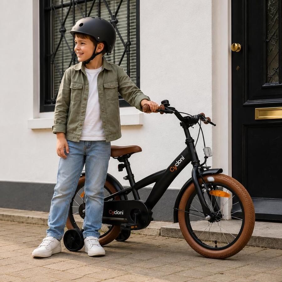 SnelShoppen Kinderfiets 14 inch Jongensfiets Zwart Fiets voor Kinderen met Zijwielen Veilig en Comfortabel Perfect voor Eerste Fietservaringen