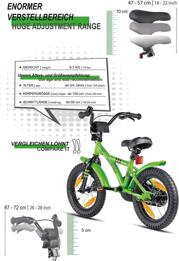 SnelShoppen Kinderfiets 14 inch Groen BMX met Zijwieltjes Terugtraprem voor en van 4 Jaar Ideaal voor Buiten Spelen Veilig en Ste