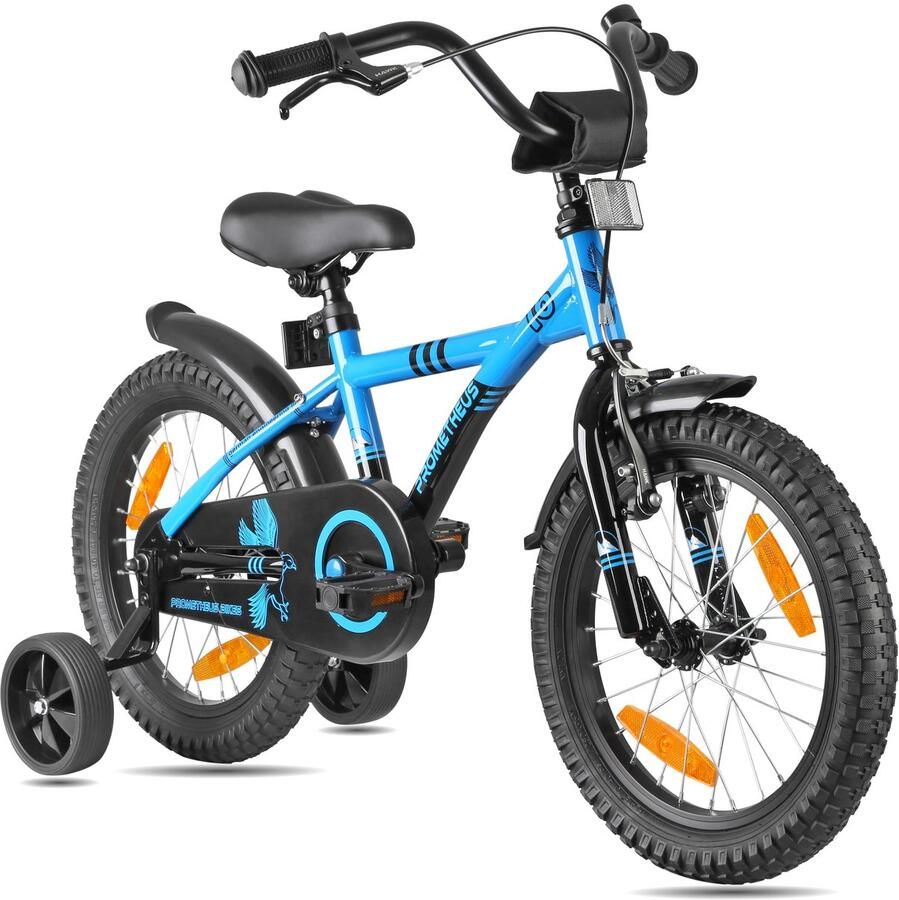 SnelShoppen Kinderfiets 16 inch met zijwieltjes terugtraprem in blauw BMX voor kinderen van 5 jaar Ideaal voor spelletjes en avon