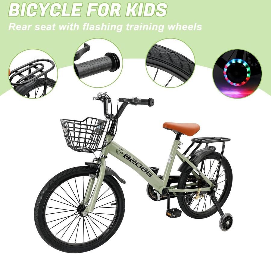 SnelShoppen Kinderfiets 18 inch Hoogwaardig Koolstofstalen Frame Verstelbare Zitting en Stuur Dubbele Rem Afneembare d Steunwielen