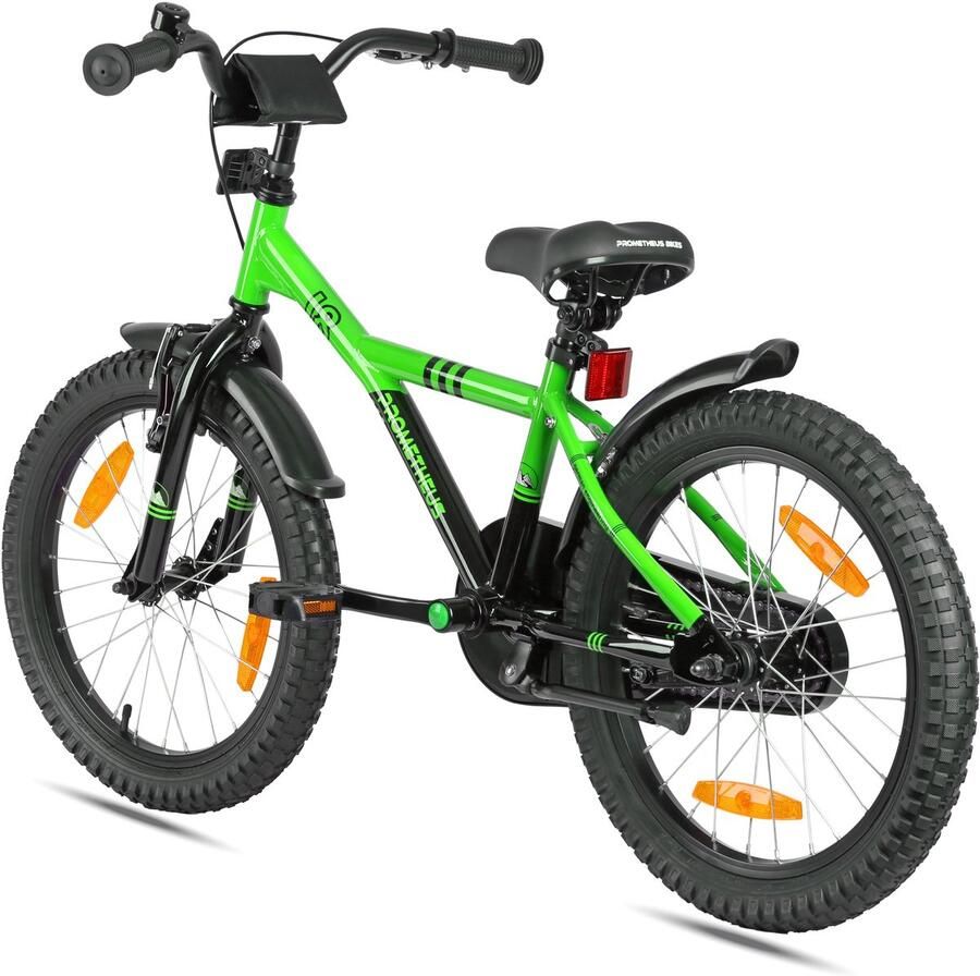 Stoere Kinderfiets 18 Inch voor en Vanaf 6 Jaar met Terugtraprem en Standaard Groen Zwart