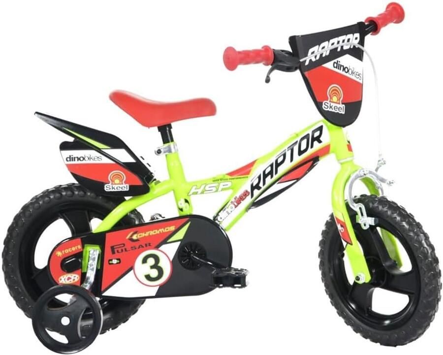 SnelShoppen Kinderfiets Jongens 12 Inch Raptor Met Handrem Afneembare Zijwielen Geel Voor Kinderen 3-5 Jaar