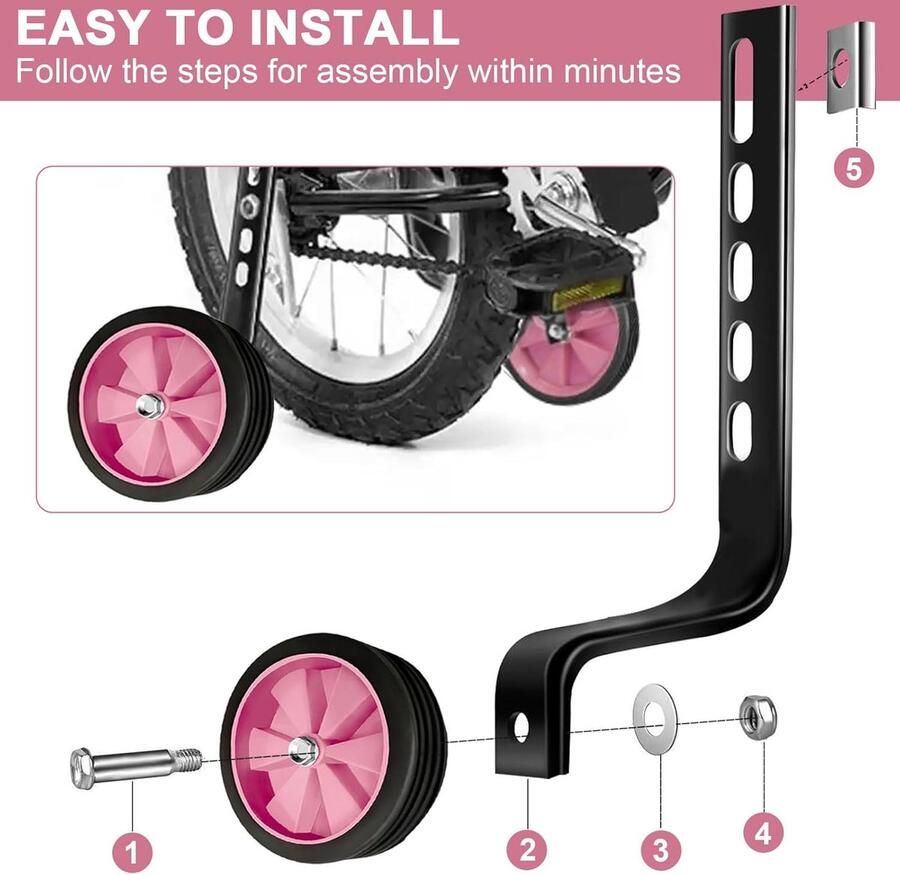 SnelShoppen Kinderfiets Stabilisatoren Verstelbare Hulpwielen voor Fietsen Universele Steunwielen voor Kinderen Training Wheels voor 12-20 Inc