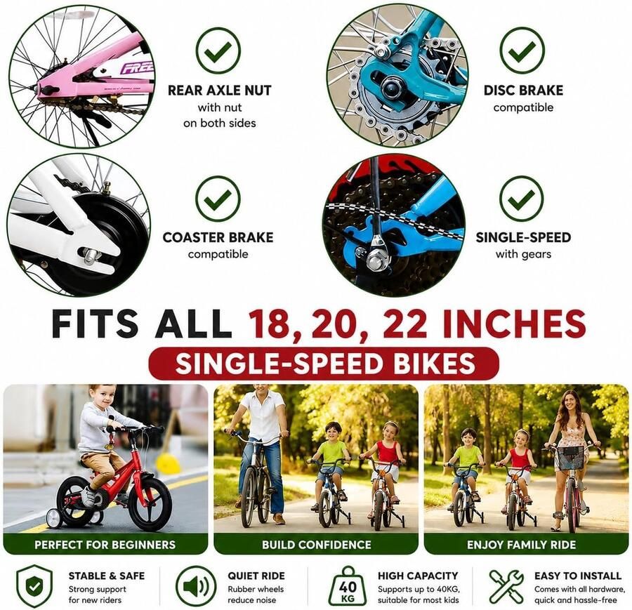 SnelShoppen Kinderfiets Stabilizers Fiets Training Wielen Universele Stabilisatoren voor Kinderfietsen 18 20 22 24 Inch (1 Paar Zwart)