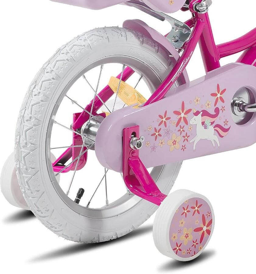 SnelShoppen Kinderfiets Unicorn 12 14 18 Inch voor Meisjes 3-9 Jaar met Poppenzitje Stabilisatoren Mandje en Streamers Geschikt voor Feest en Bu