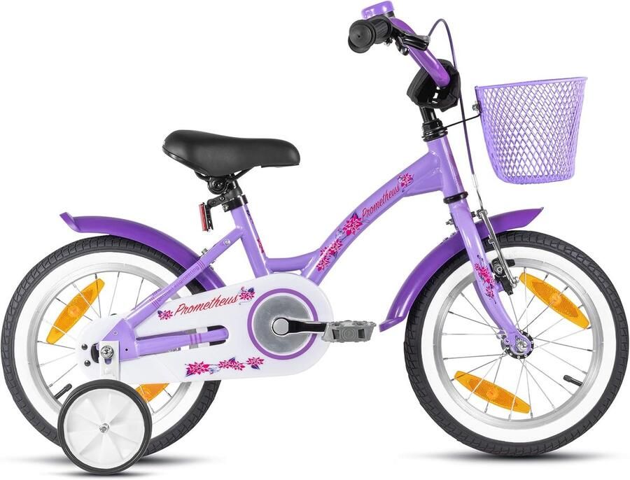 SnelShoppen Meisjesfiets 14 inch met zijwielen Kinderfiets voor meisjes 4 jaar Veiligheidspakket paarse fiets met coasterrem en reflectoren