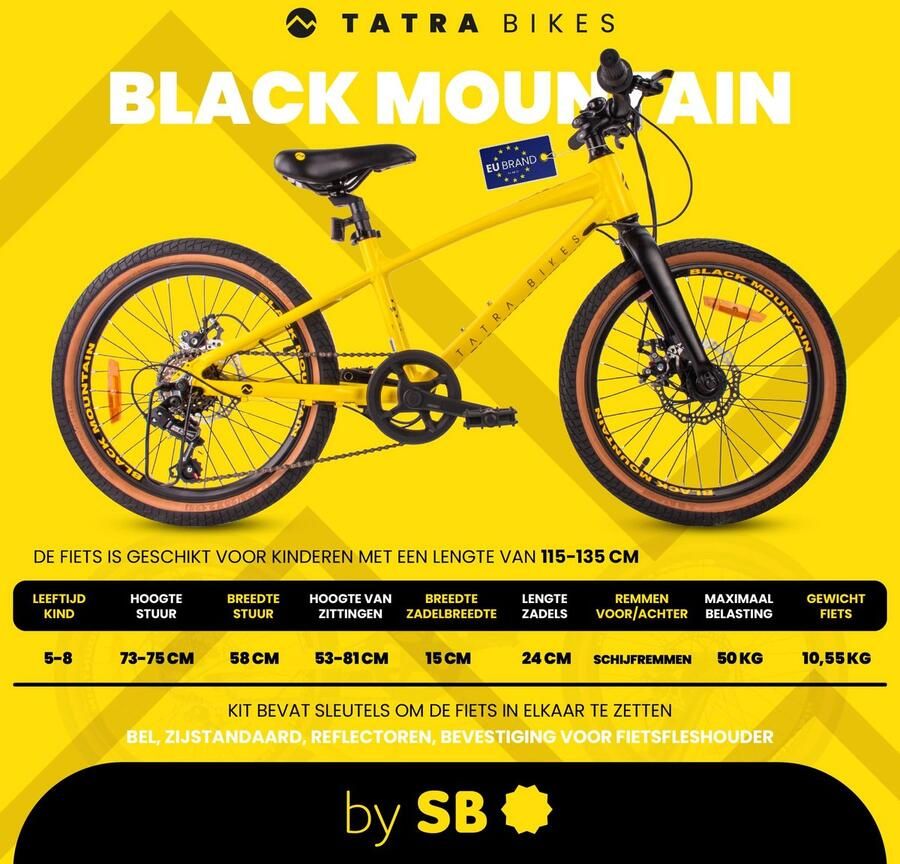 SnelShoppen Tatra Bikes Kinderfiets 20 inch Lichtgewicht Fiets voor Kinderen 5-8 Jaar met Aluminium Frame 6 Versnellingen Schijfrem Bel Voe