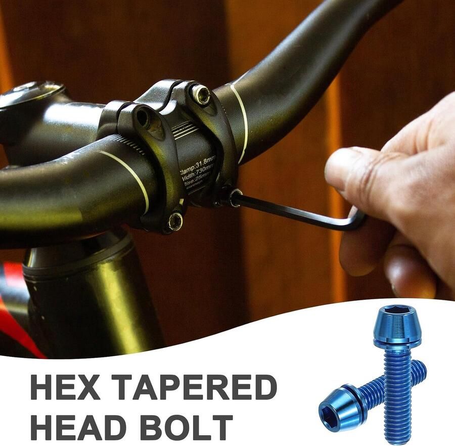 SnelShoppen Titanium Fiets Stem Bouten M5*20mm 6 Stuks Hex Taper Hoofd Bouten voor Mountainbike Blauw met Vervangende Ring