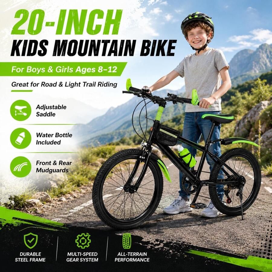 Solidchoice Kinderfiets 20 Inch met Mudguard en Waterfles in Groen