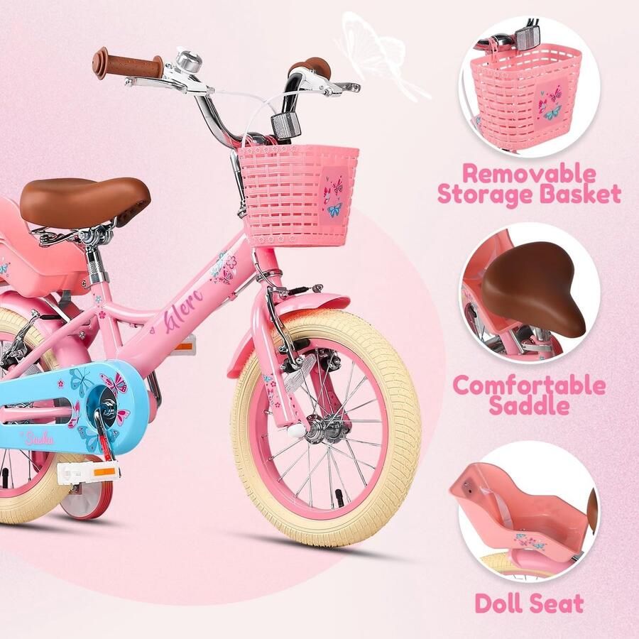 Solidchoice Retro Kinderfiets met Steunwielen en Poppenzitje