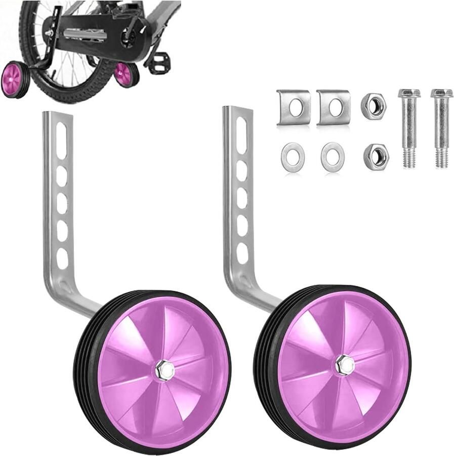 Stabilisatoren voor fiets 2-pack zijwieltjes voor fietsen van 12 14 16 18 en 20 inch met één versnelling roze Universele stabilisatorwielen voor fietsen met een snelheid van 12 14 16 18 20 inch stabilisator voor kinderfiets