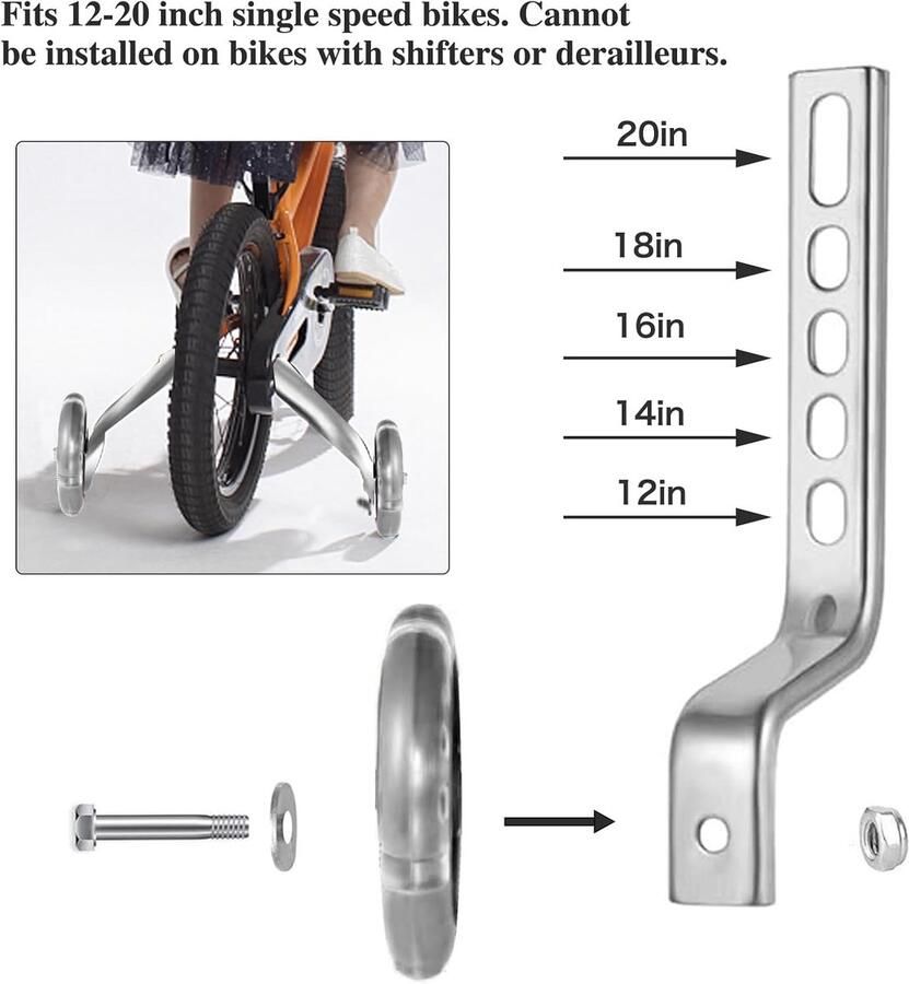Stabilisatoren voor Kinderfietsen Ondersteuningswielen voor 12-20 Inch Fietsen Veiligheid en Stabiliteit voor Kinderen