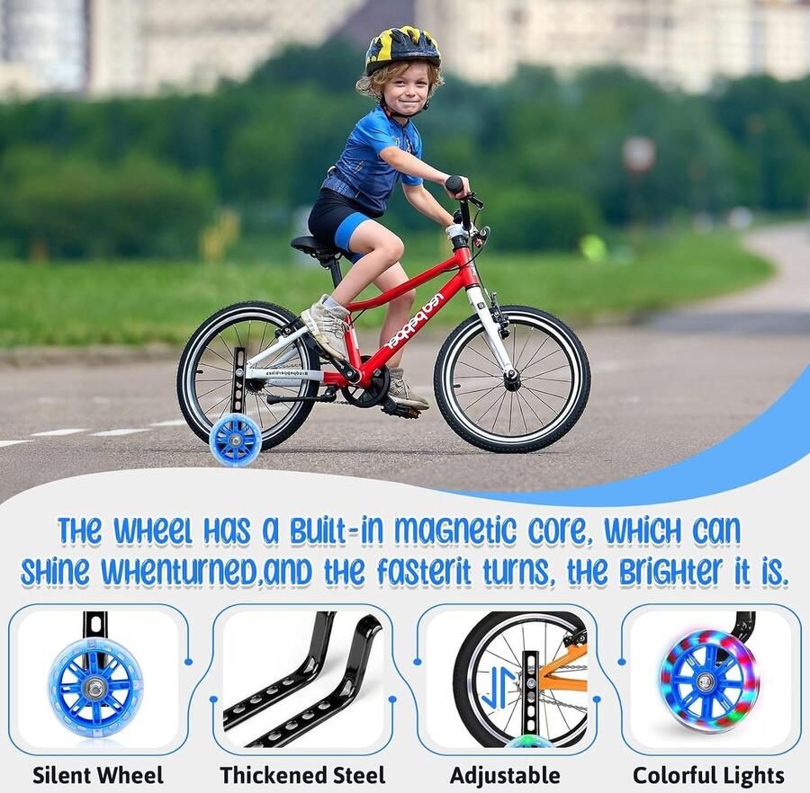 Stabiliteitswielen voor Kinderfietsen Verstelbare Veiligheidswielen met LED Verlichting voor 12-18 inch Fietsen Universele Ondersteuning voor Kinderen