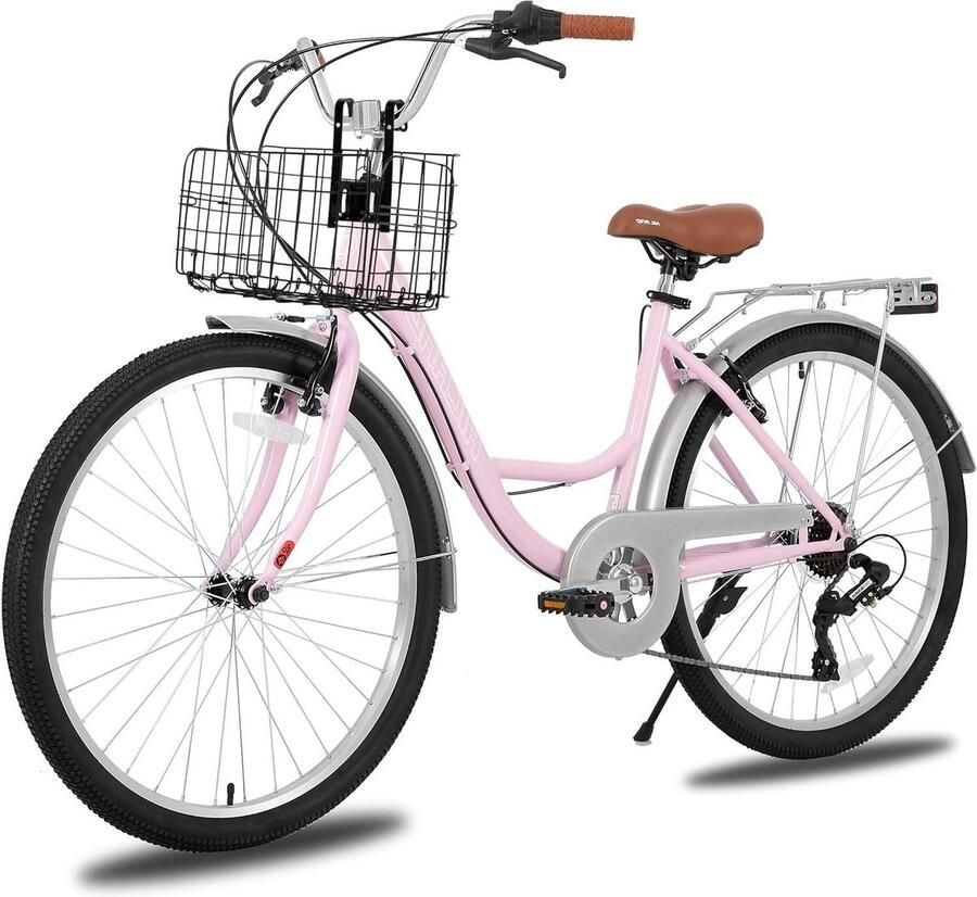 Stadsfiets Dames Comfortfiets Vrouwen Comfortabel Fietsen Lage Instap 26 Inch Wielen Roze