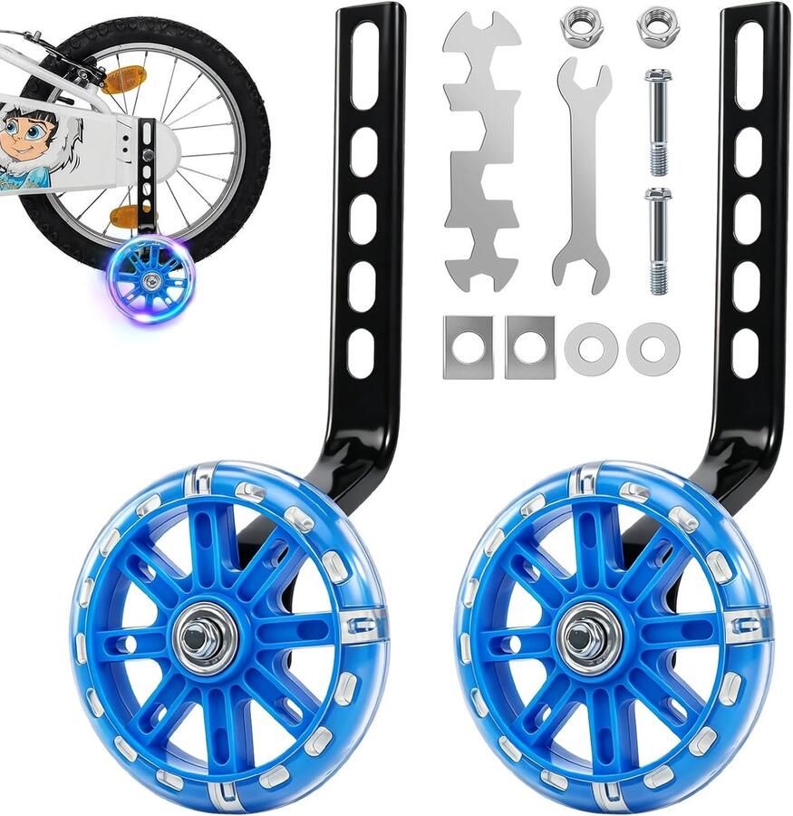 Steunwielen 2 stuks fietssteunwielen kinderfiets universele hulpwielen met Mute Flash wielen Instelbare veiligheidssteunwielen voor 12 14 16 18 20 inch singlespeed fiets