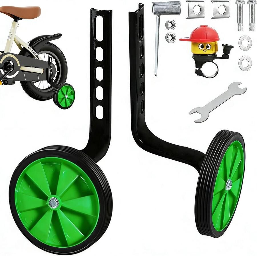 Steunwielen Fiets Hulpwielen Kinderfiets Fietsen Leren Universele Pasvorm 12-20 Inch Groen