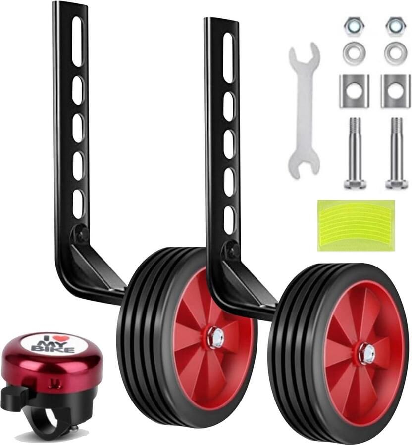 Steunwielen Fiets Hulpwielen Kinderfiets Fietsen Leren Verstelbaar Ontwerp 12-20 Inch Rood