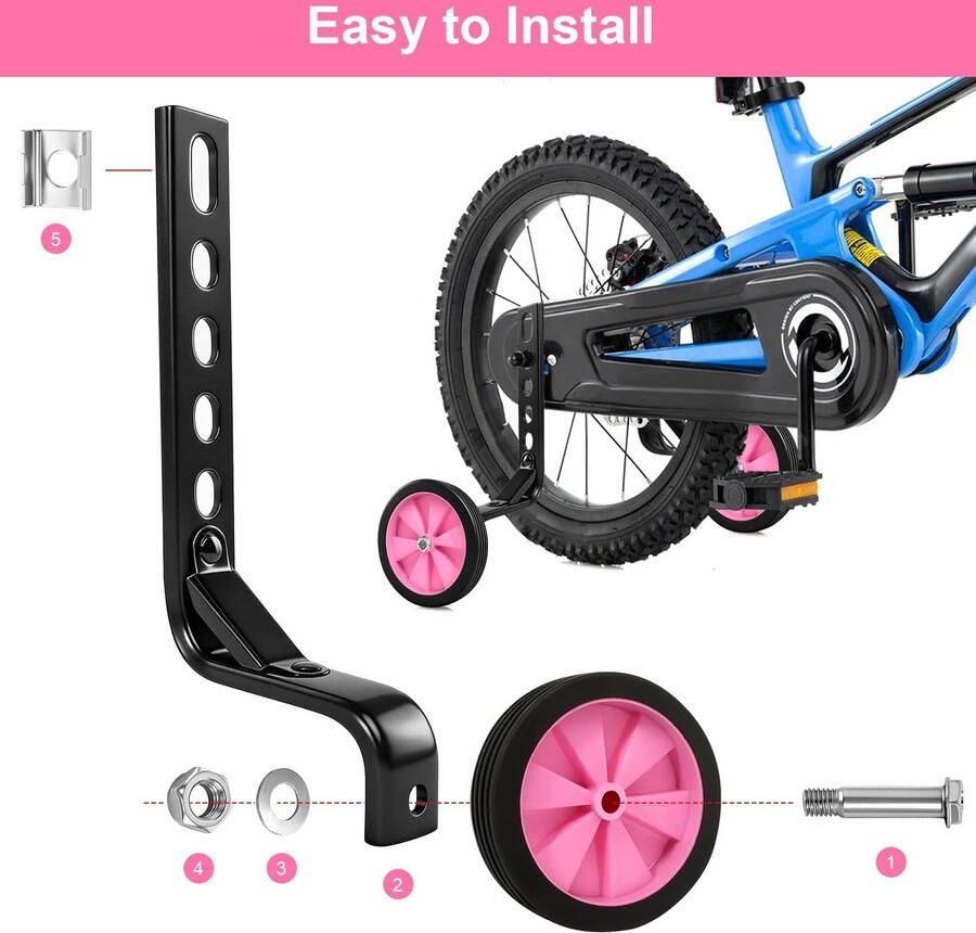 Steunwielen Kinderfiets Hulpwielen Fiets Fietsen Leren 5-Traps Verstelbaar 12-20 inch Roze